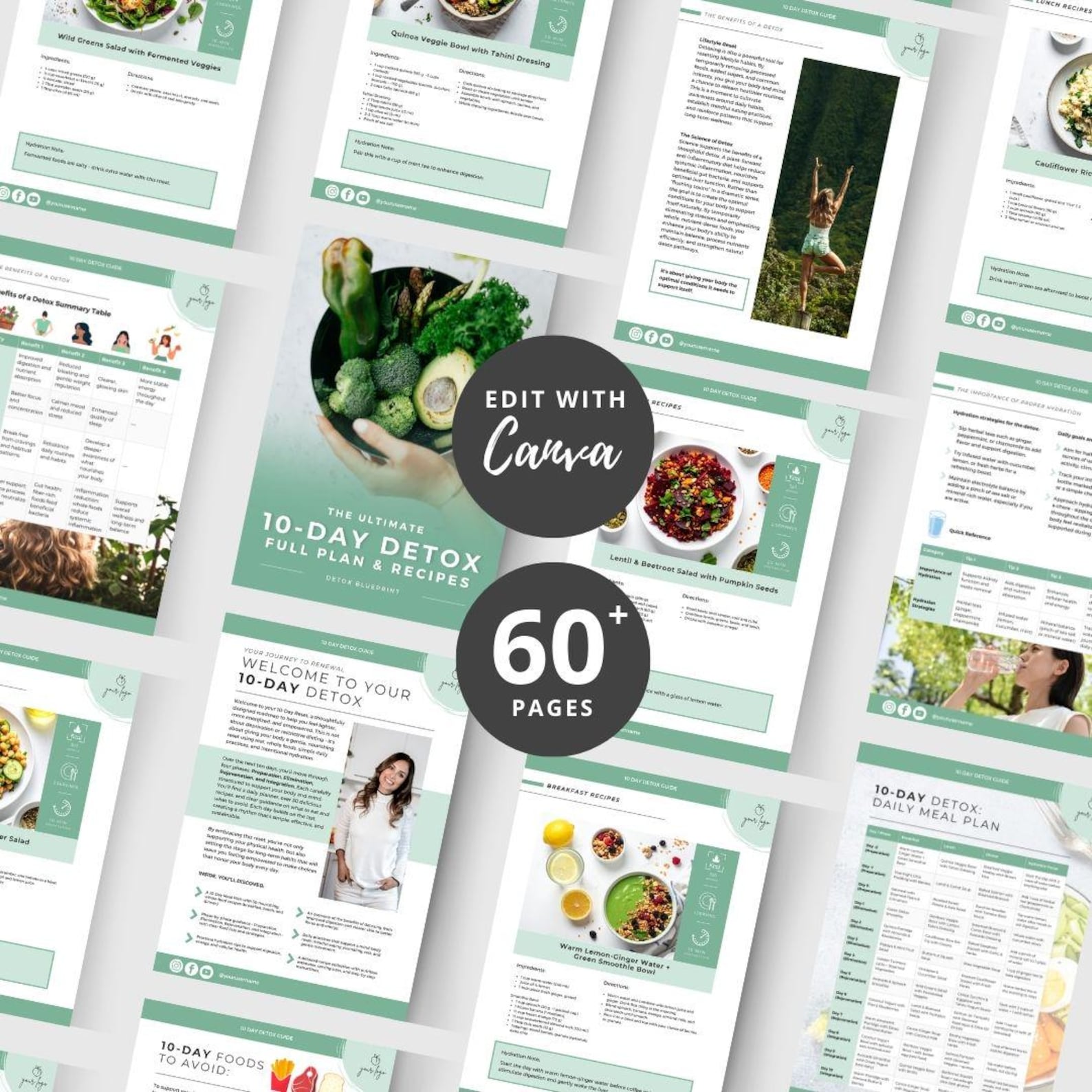 10-Day Detox Guide page spreads with recipes and meal plans