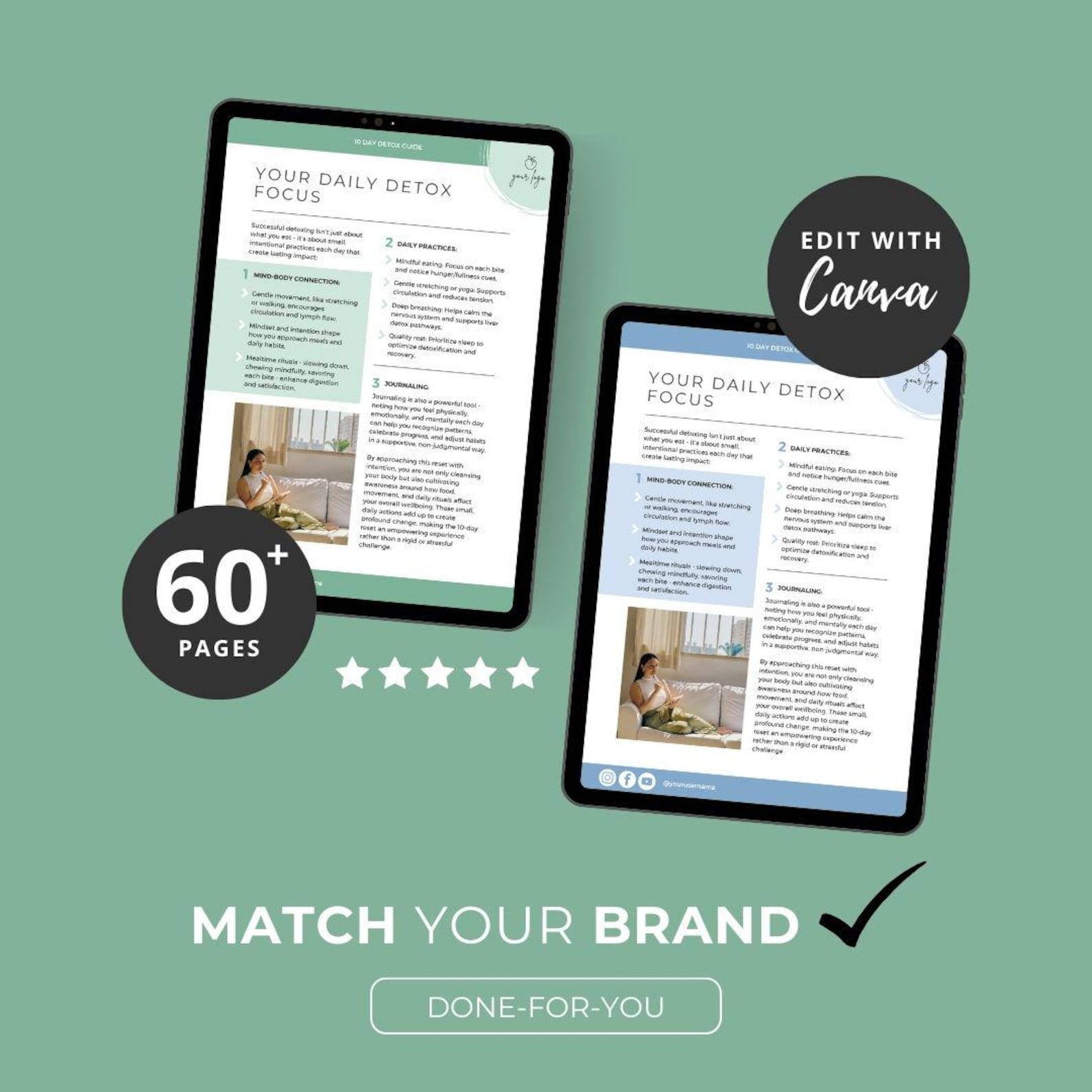 Detox guide pages styled to match your brand